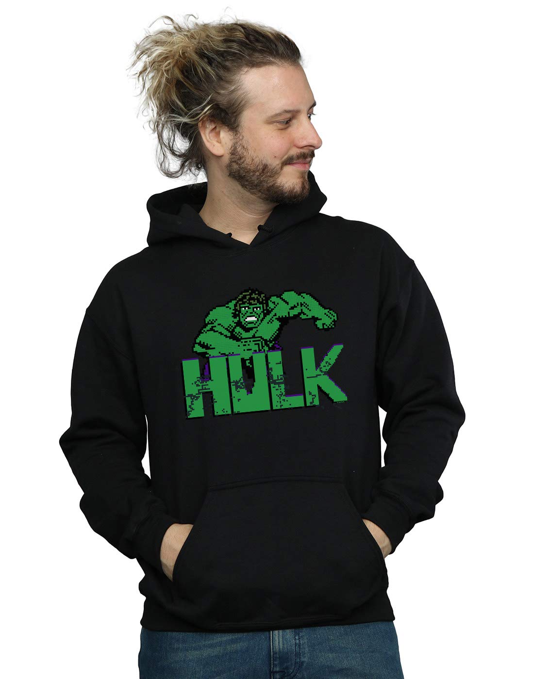 Absolute Cult Men's Black Marvel Hulk Pixelated Hoodie X-Large