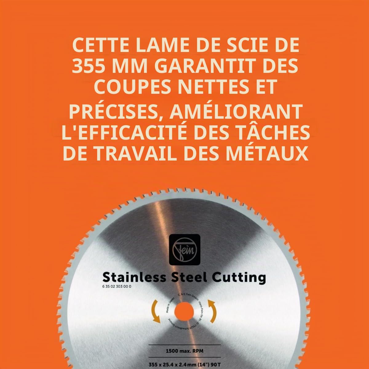 FEIN Lame de scie pour acier inoxydable pour scie à métaux pendulaire MKAS 355, Ø 355 mm., 100 dents, epaisseur 2,4 mm