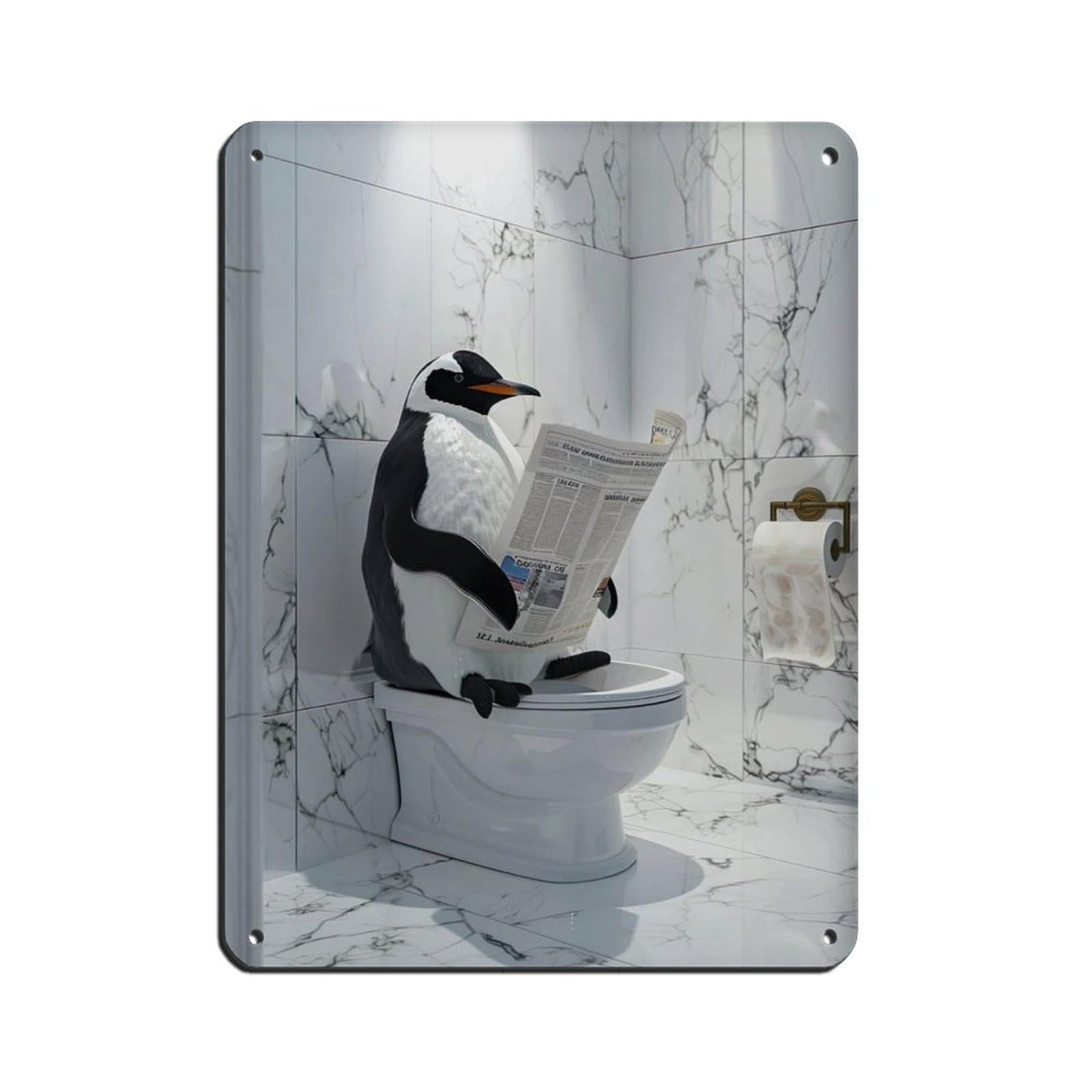 Penguin Sitting on The Toilet Reading A Newspaper (4) Retro Poster Metal Tin Sign Chic Art Retro Iron Painting Bar People Cave Cafe Family Garage Poster Wall Decoration 12x16inch(30x40cm)