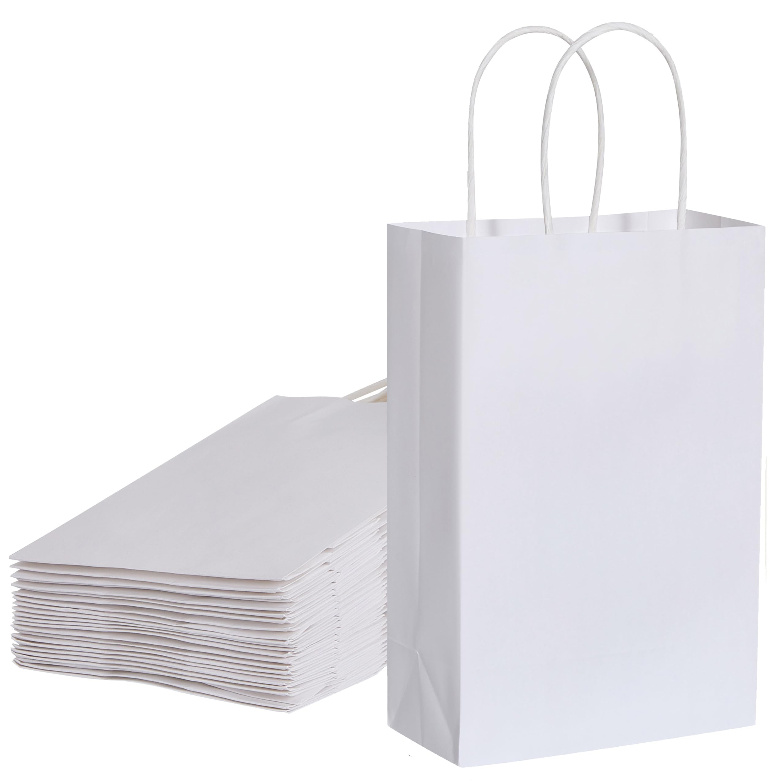 SUNCOLOR 12-Pack Small White Gift Bags with Handles – 8" Paper Goodie Bags for Party Favors, Weddings, Baby Showers, Birthdays & Retail Packaging