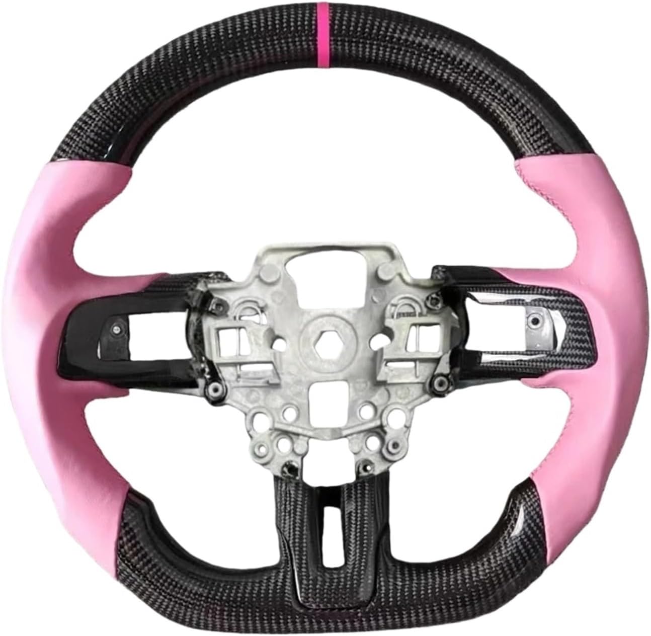 Customized Carbon Fiber Pink Leather Steering Wheel Compatible For Ford Mustang 2018 2019 2020 Car Accessories