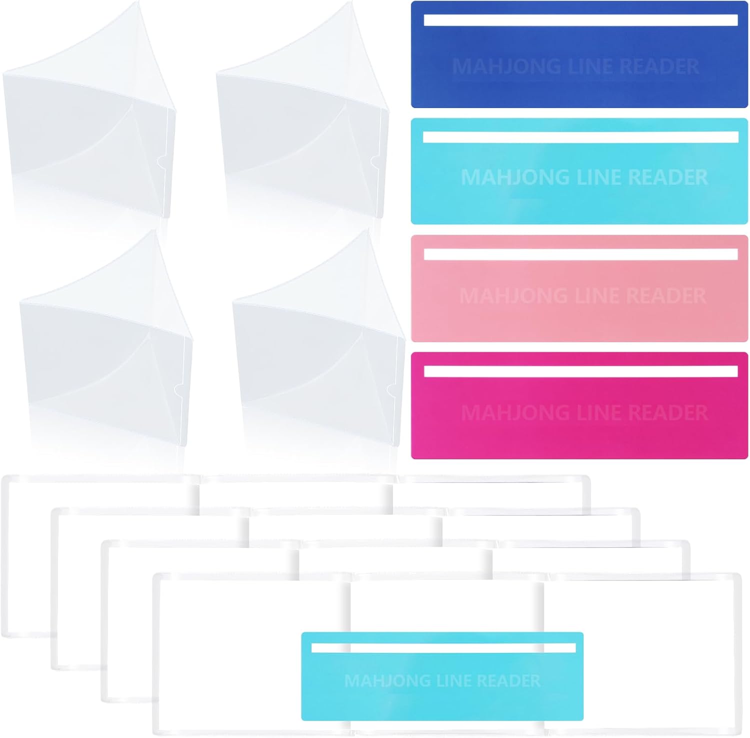 Compatible with Mahjong Card Accessories Set, Include 4pc Clear Frosted Cards Holder & 4pc Line Finder (Pattern)