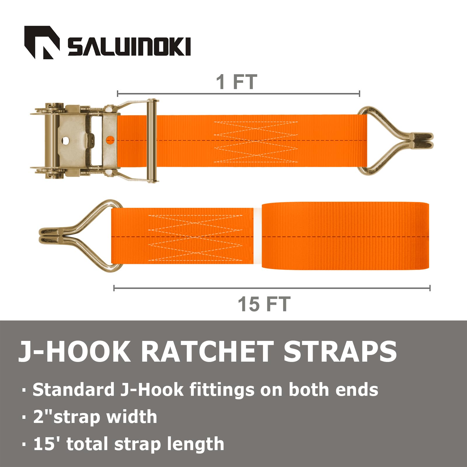 Confezione da 8 cinghie a cricchetto, resistenti, 5,1 cm x 4,6 m, per camion con carico di lavoro di 2.993,7 kg, resistenza alla rottura di 4,535 kg SALUINOKI