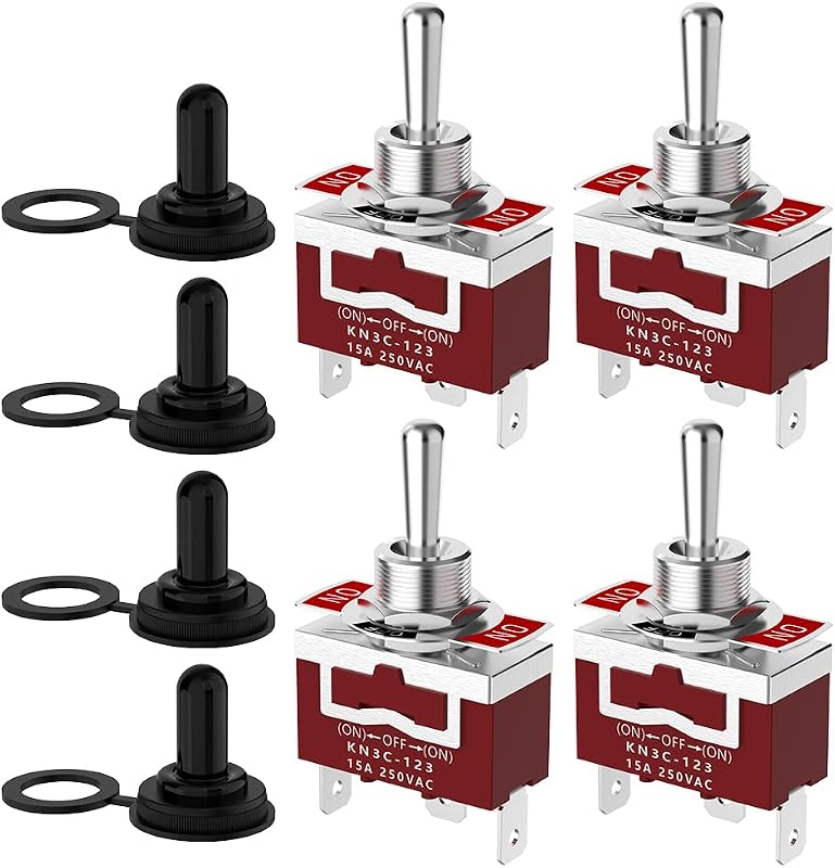 Interruptor basculante momentâneo Malictele SPDT 3 pinos ON-Off-ON 12 VDC 30 A com capa impermeável – Pacote com 4