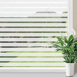 Donox Window Privacy Film Stripe Frosted Glass Window Film Static Cling Non-Adhesive UV Protection Decorative Privacy Glass Film for Home Office 29.5 X 157.4 Inches