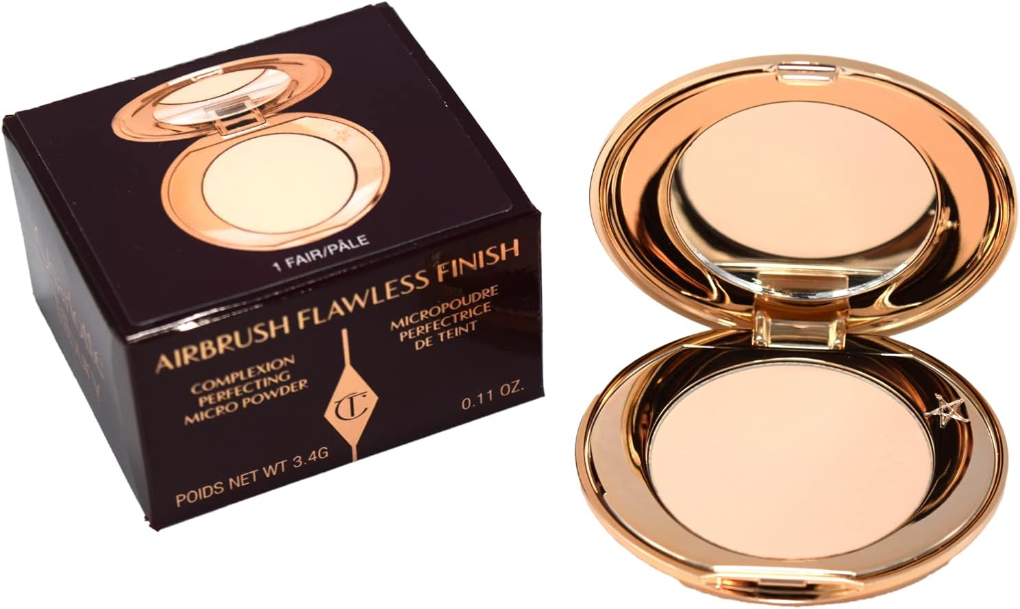 Charlotte Tilbury Mini Airbrush Flawless Finish Setting Pressed Compact Makeup Face Powder for Women - 1 Fair
