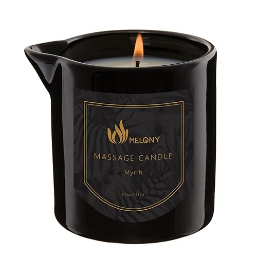 MELONY Massage Oil Candle for Pure Relaxation- 8.1 oz- Moisturizing Essential Oil Body Massage Candle for Home Spa- Amazing Gift for Women & Men (Myrrh) - Myrrh