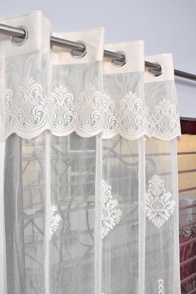 Honger Luxury Leaf Pattern Heavy Polyester Net Curtain 4x9 Feet | Long Door Sheer Curtain for Home Decoration | Stylish Transparent Curtain for Living Room & Bedroom | Pack of 1-image-31