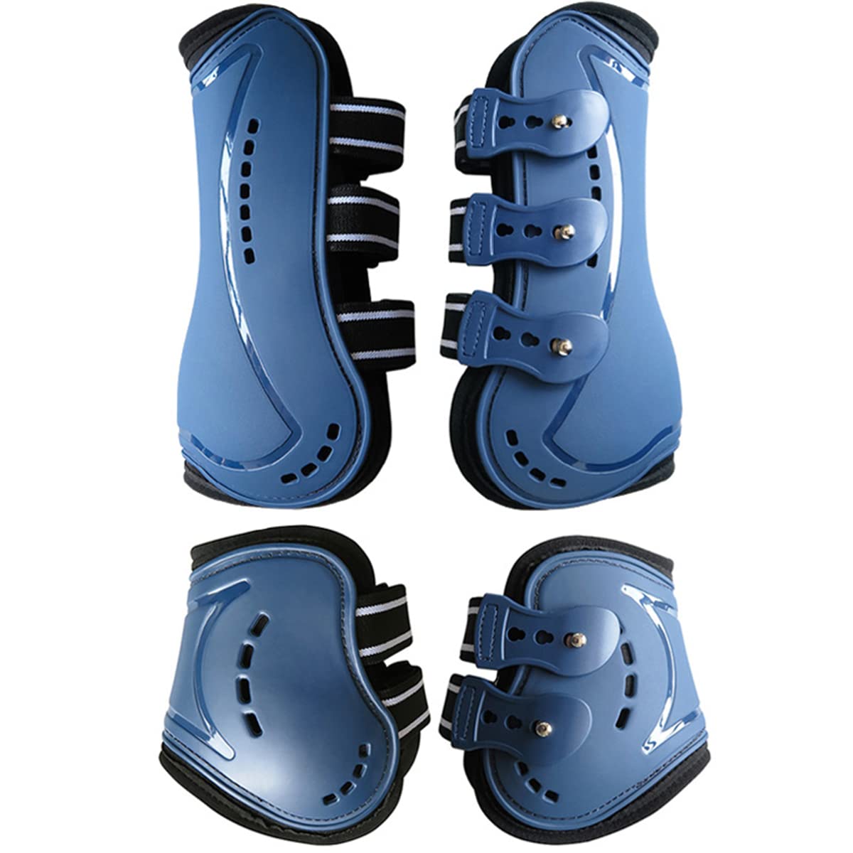 Wandrola Horse Boots Open Front Jumping Tendon Sport Boots, Hind Fetlock Boots, Secure Leg Protection, Classic Breathable Equine Supplies, Set of 4 (Blue, M)