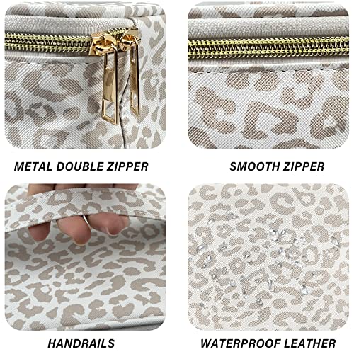 3Pcs Makeup Bag,Travel Makeup Bag,Makeup Bags for Women,Makeup Brush Bag,Large Capacity PU Cosmetic Bag,Waterproof and Durable-Grey White Leopard Cheetah Pattern4