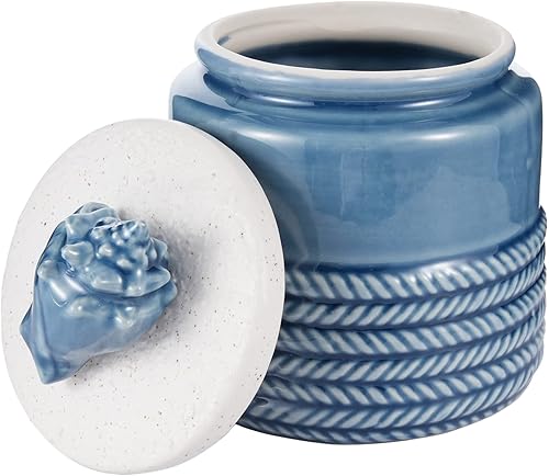 Tarro de cerámica para almacenamiento de alimentos, recipiente de café azul para granos de café con tapa, tarro de galletas y dulces para servir en
