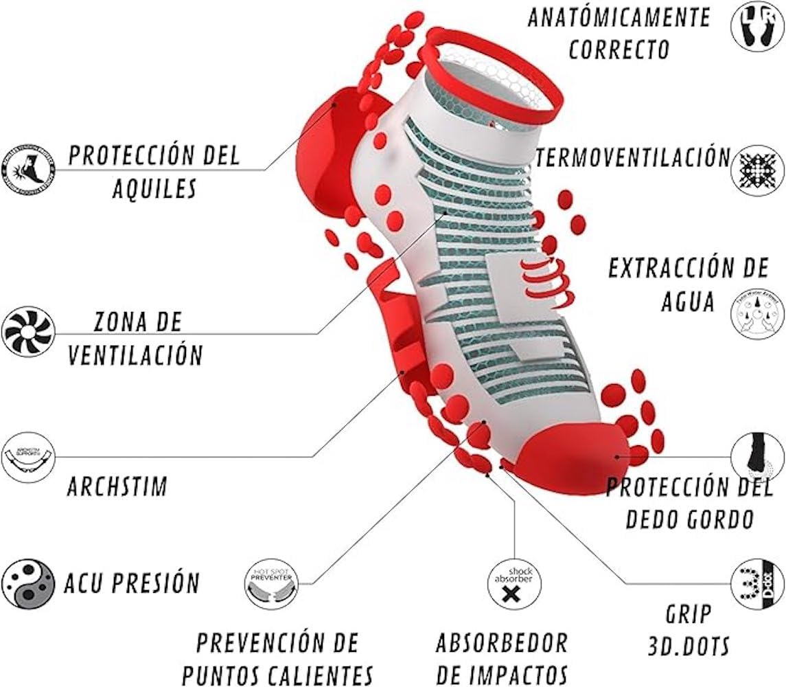 Compressport Running Socks - Pro Racing Socks V3 Run High - Prevención de ampollas - Amortiguación y transpirabilidad - Correr y triatlón - Para entrenamiento y competición - Ligeros - 5