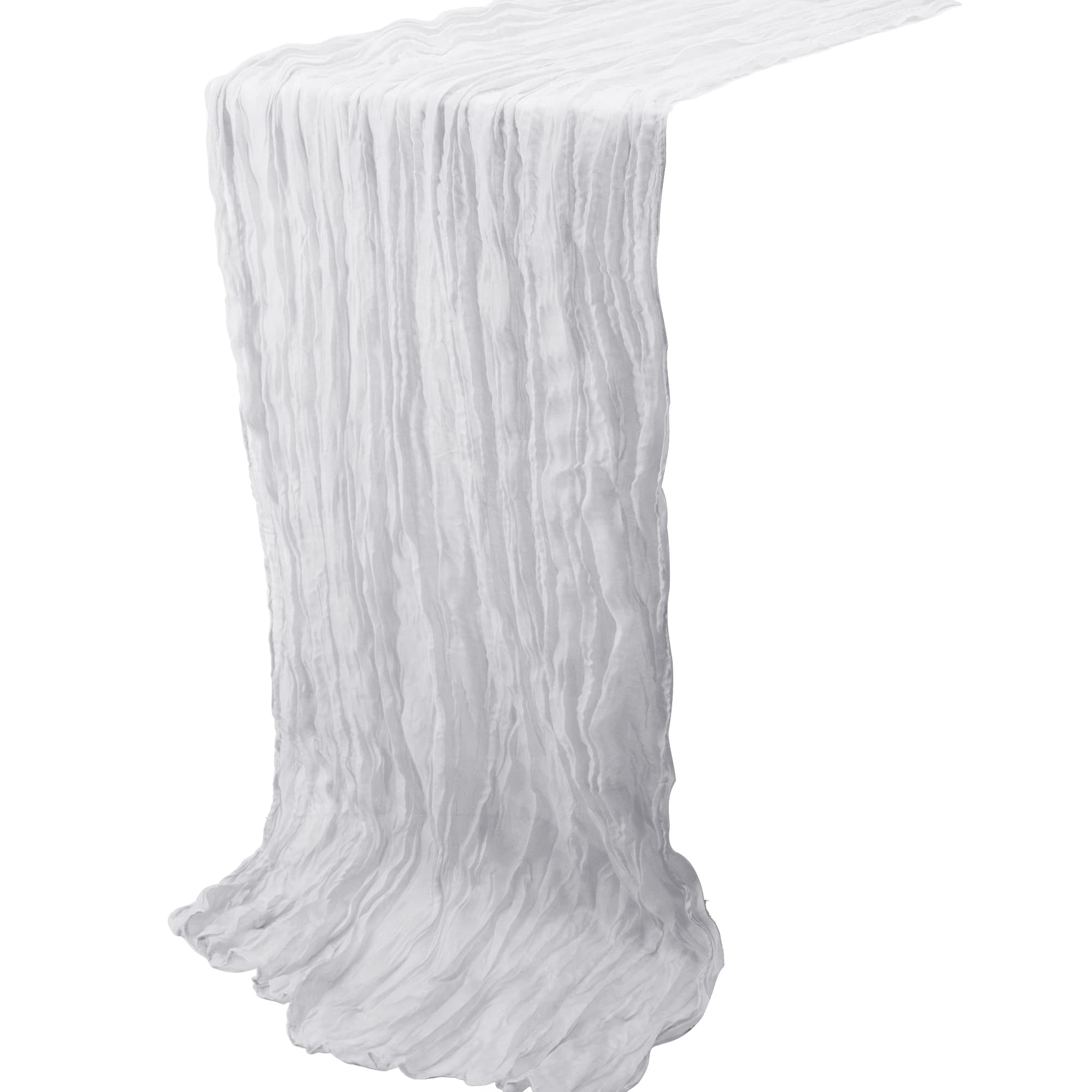 Time to Sparkle 5PCS Cheesecloth Table Runner 90X400CM Vintage Gauze Romantic Table Runner for Wedding Bridal Shower Birthday Party Table Decor White