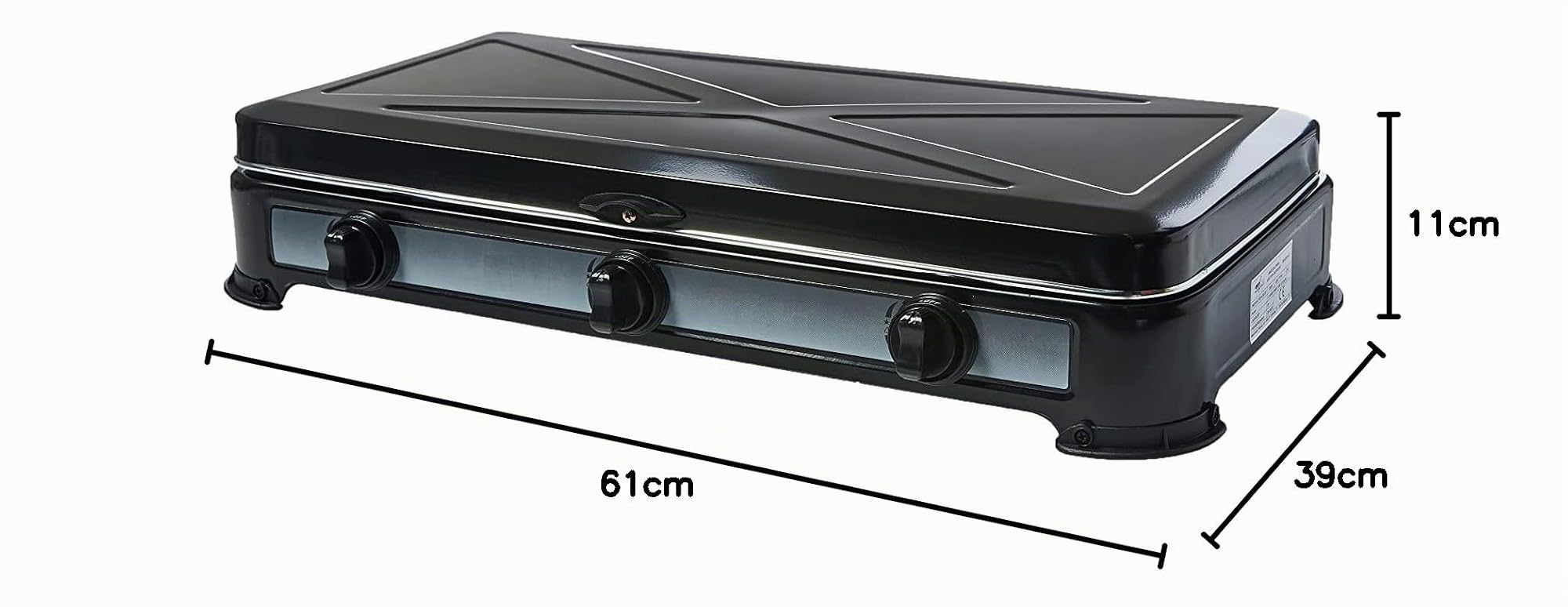 ELETTROFERROITALIA Minerva 3 - Fornello a Gas 3 Fuochi, Acciaio smaltato, Potenza 2.9Kw, 59.5 x 33.5 x 11 cm (NERO)