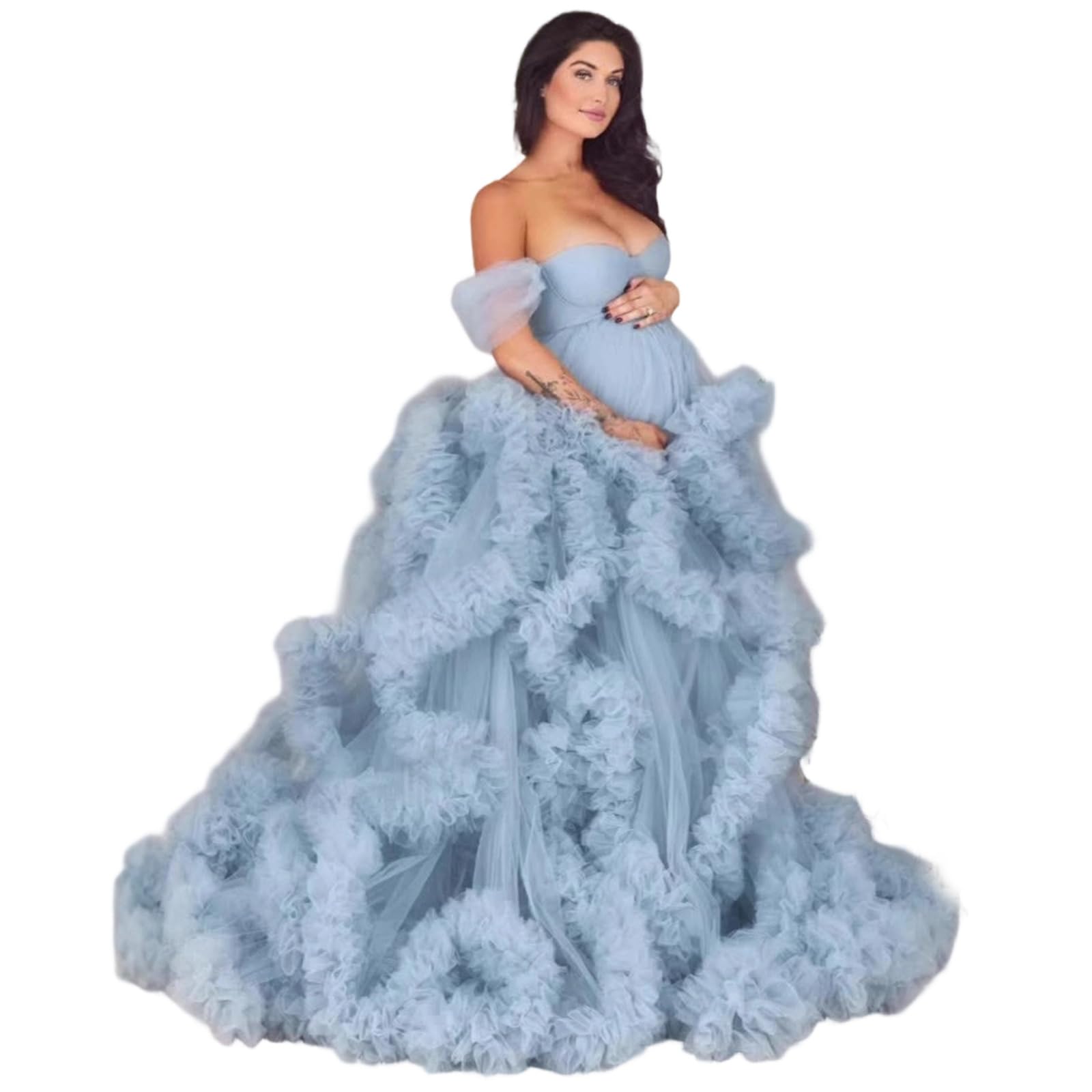 Vestido de maternidad elástico con tela de poliéster ligera, perfecta para fotografía prenatal, vestido de maternidad de poliéster