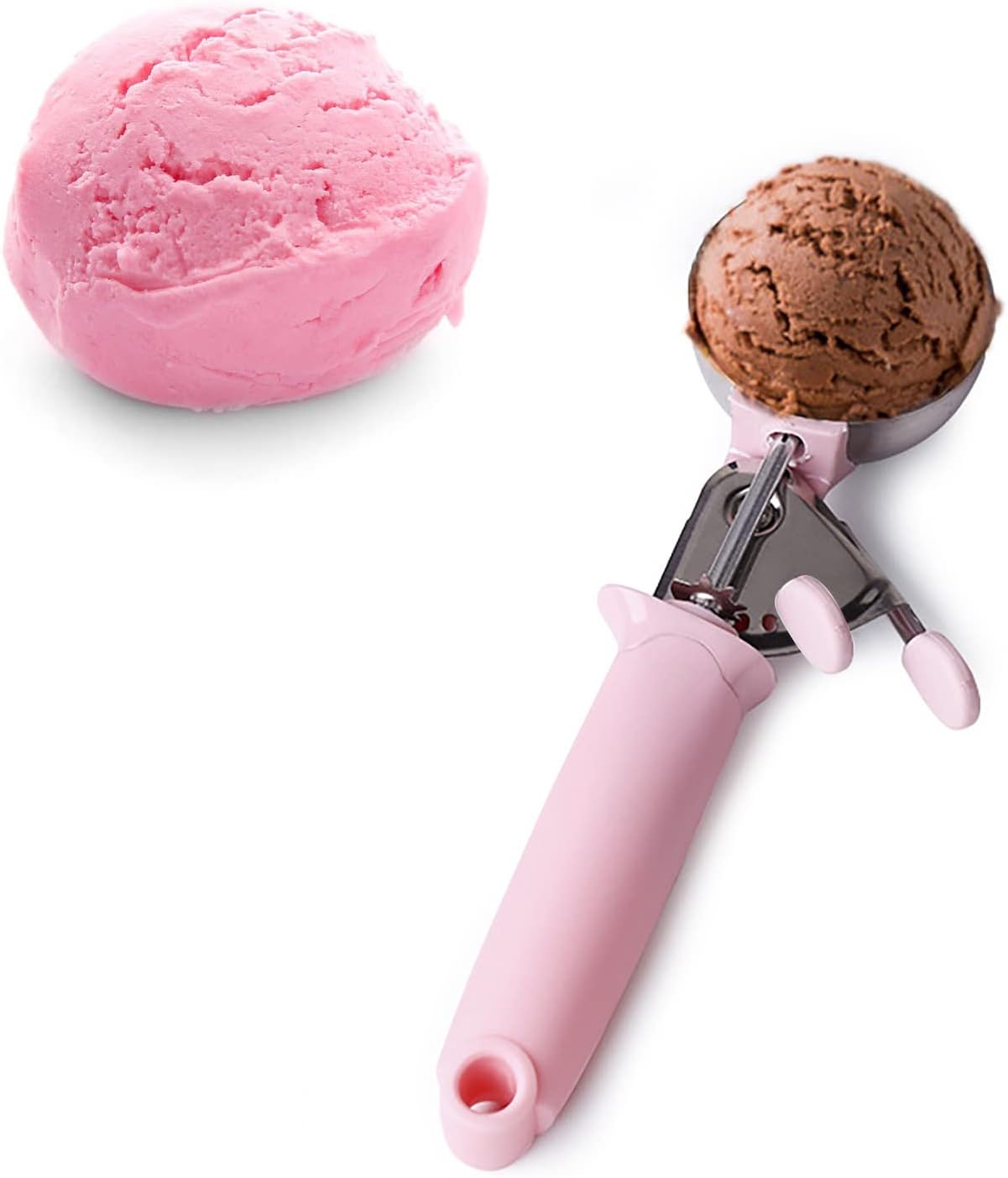 2 Pack Ice Cream Scoop Cookie Dough Scoop With Trigger Pink Handle for Cookie Dough Cupcake Batter Ice Cream Portion Control (Pink）