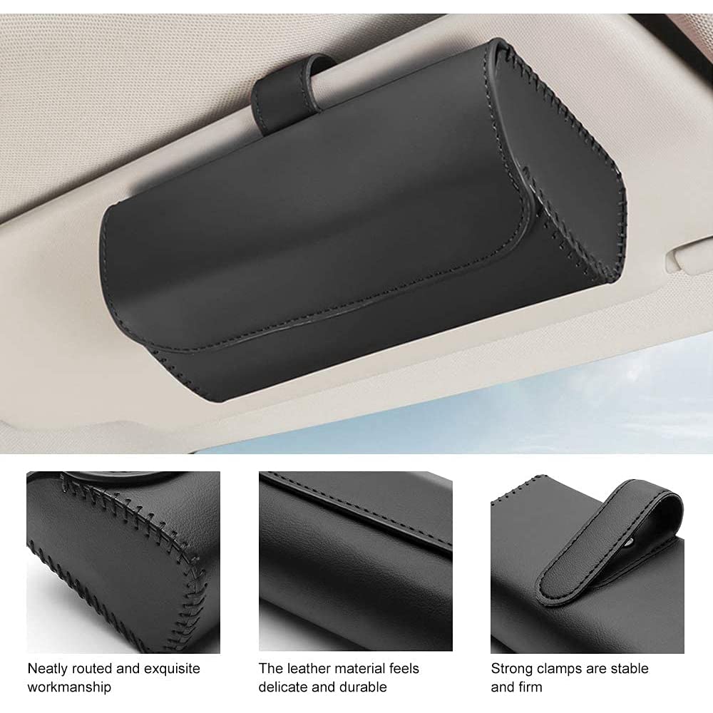 Supporto Per Occhiali Da Sole Auto In Similpelle Con Logo - Fissaggio Magnetico Al Parasole - Porta Occhiali Universale - 2
