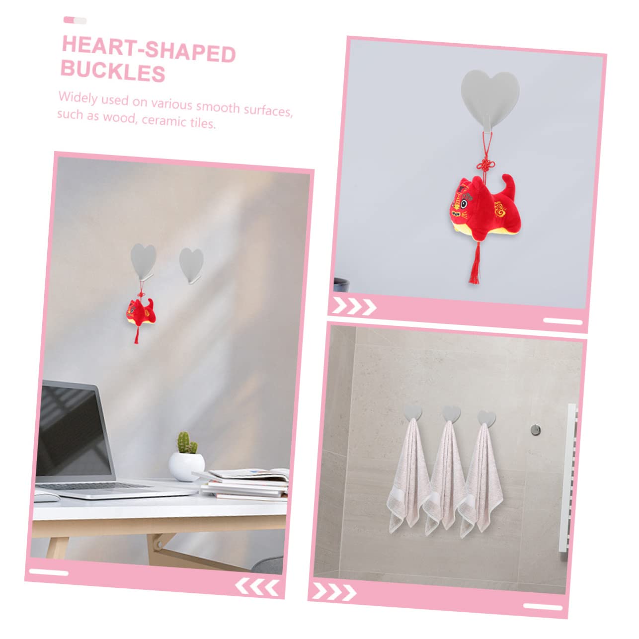 10 Ganci Adesivi A Forma Di Cuore In Acciaio Inox | Autoadesivi Senza Chiodi | Per Appendere Chiavi, Asciugamani, Vestiti | Carico Max 3kg - 2