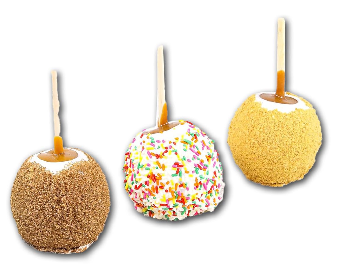 US Sweets Caramel Apple 3 Pack - White Chocolate Dipped Caramel Granny Smith Apples in Cinnamon Sugar, Sprinkles & Graham Cracker | Tasty Gift | Handmade in Small Batches | Guaranteed to Arrive Fresh