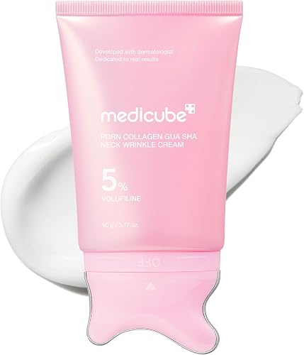medicube PDRN Collagen Gua Sha Neck Wrinkle Cream | Built-In Gua Sha Massager with Volufiline 5% | Firming, Contour Care for the Look of Fine Lines, Jawline, Neck, Décolleté | Korean Skincare, 3.17 oz