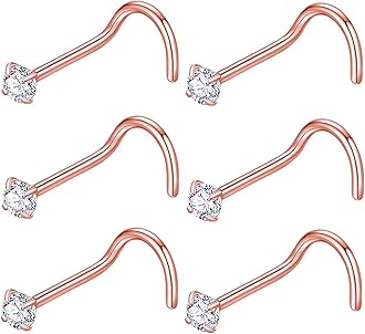 BLESSMYLOVE 316L Surgical Steel 22g/20g/18g Nose Rings Studs L-Shape Nose Nostrial Piercing Body Jewerly L Shaped Nose Studs 1.5mm 2mm 2.5mm 3mm CZ Nose Screw Studs Rings for Women