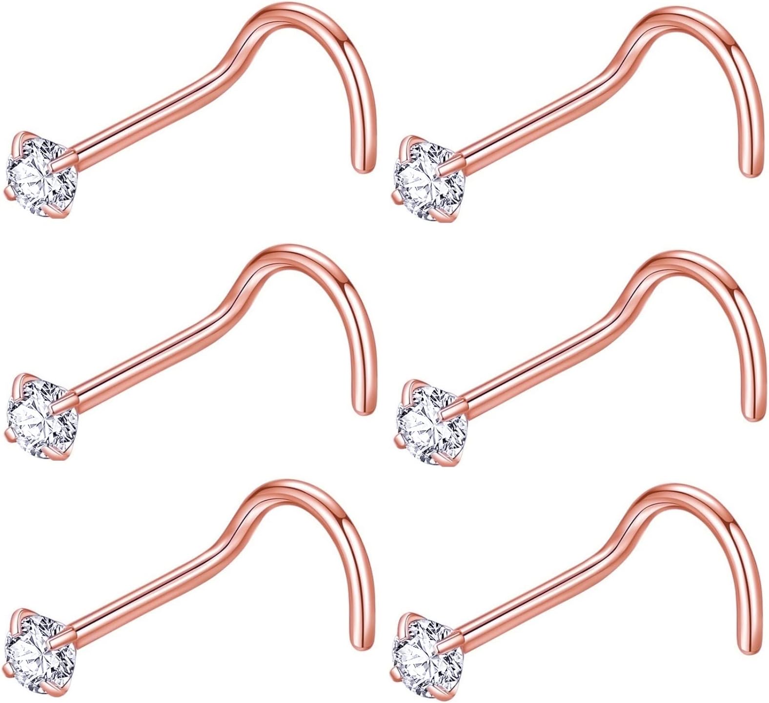 BLESSMYLOVE 316L Surgical Steel 22g/20g/18g Nose Rings Studs L-Shape Nose Nostrial Piercing Body Jewerly L Shaped Nose Studs 1.5mm 2mm 2.5mm 3mm CZ Nose Screw Studs Rings for Women