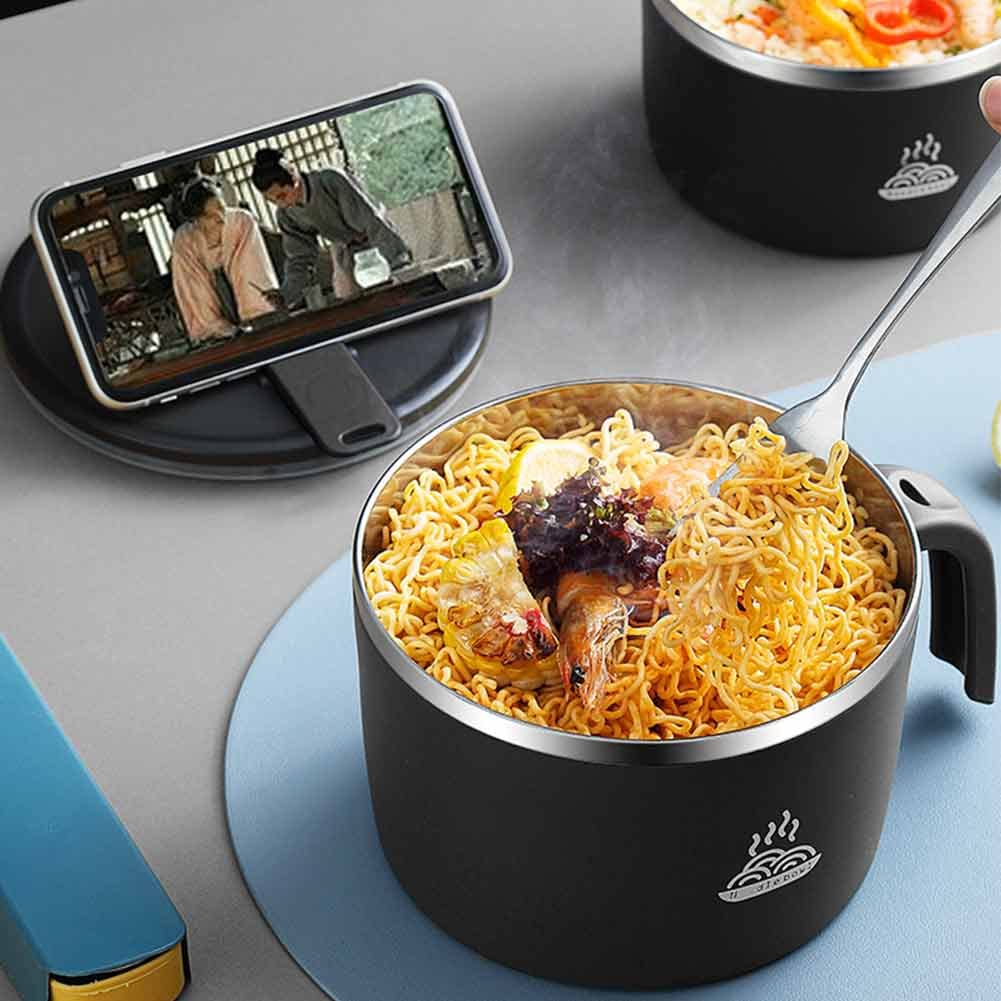 Instant-Nudeln Schüssel, 1300ml, Ramen schüssel mit deckel, Auslaufsicher suppenschüssel, Suppentassen mit henkel, Reis Schüssel, Salatschüssel, Bento Box (Schwarz, Groß)