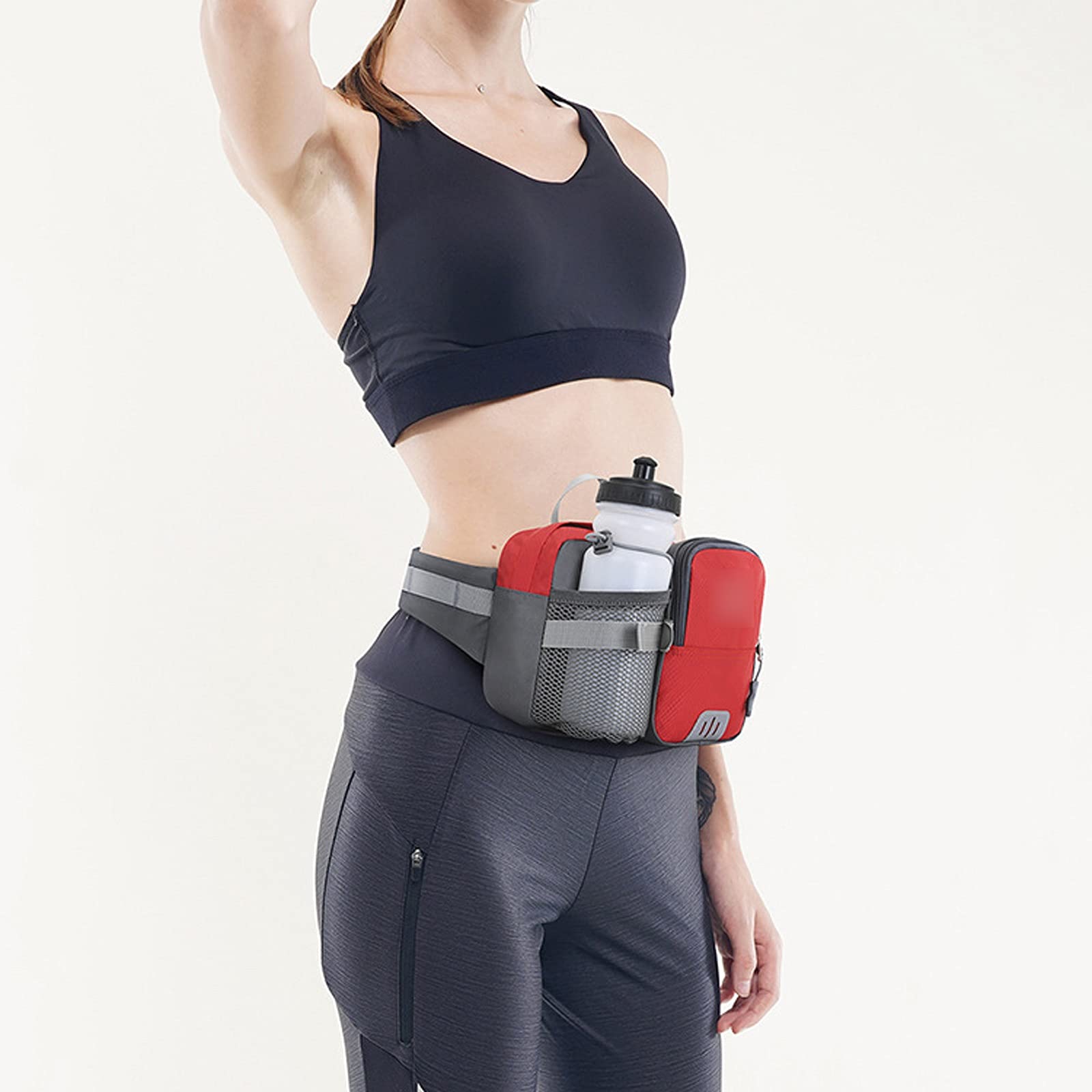 Saszetka biodrowa na pas z systemem nawadniania, torba na bidon do biegania, sportowa, fitnessowa, saszetka biodrowa na rower, Phon (czarna)