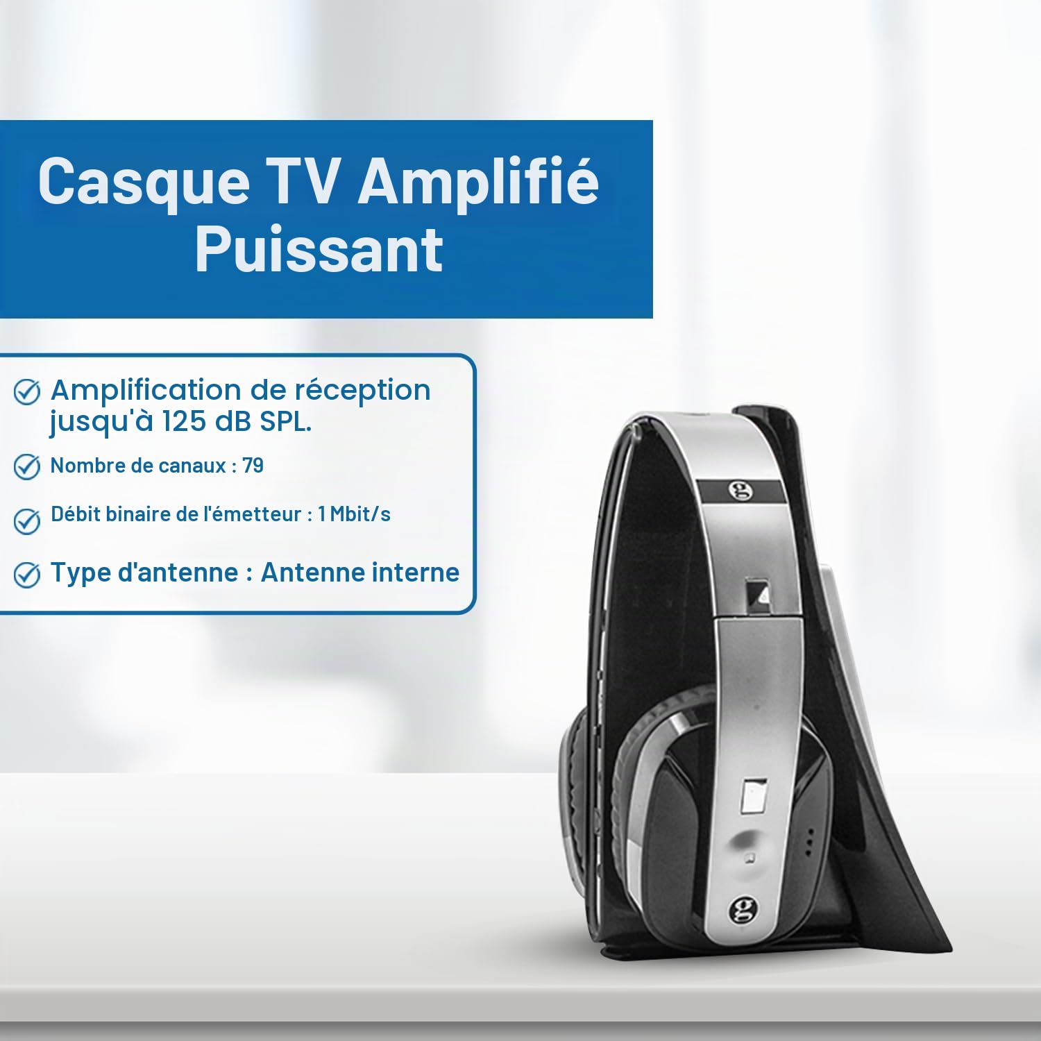 Geemarc CL7400 Opti Casque TV sans Fil amplifié avec connecteur Optique Casque Supra-auriculaire pour TV, Smartphones et PC Perte auditive Faible à sévère Version Britannique