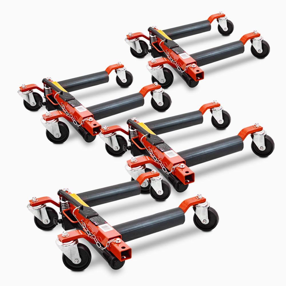 BITUXX 4 Stück PKW Rangierhilfe Rangierheber hydraulisch Wagenheber Auto Rangierroller Rangierheber belastbar bis 680 kg pro Rangierroller (Rot)