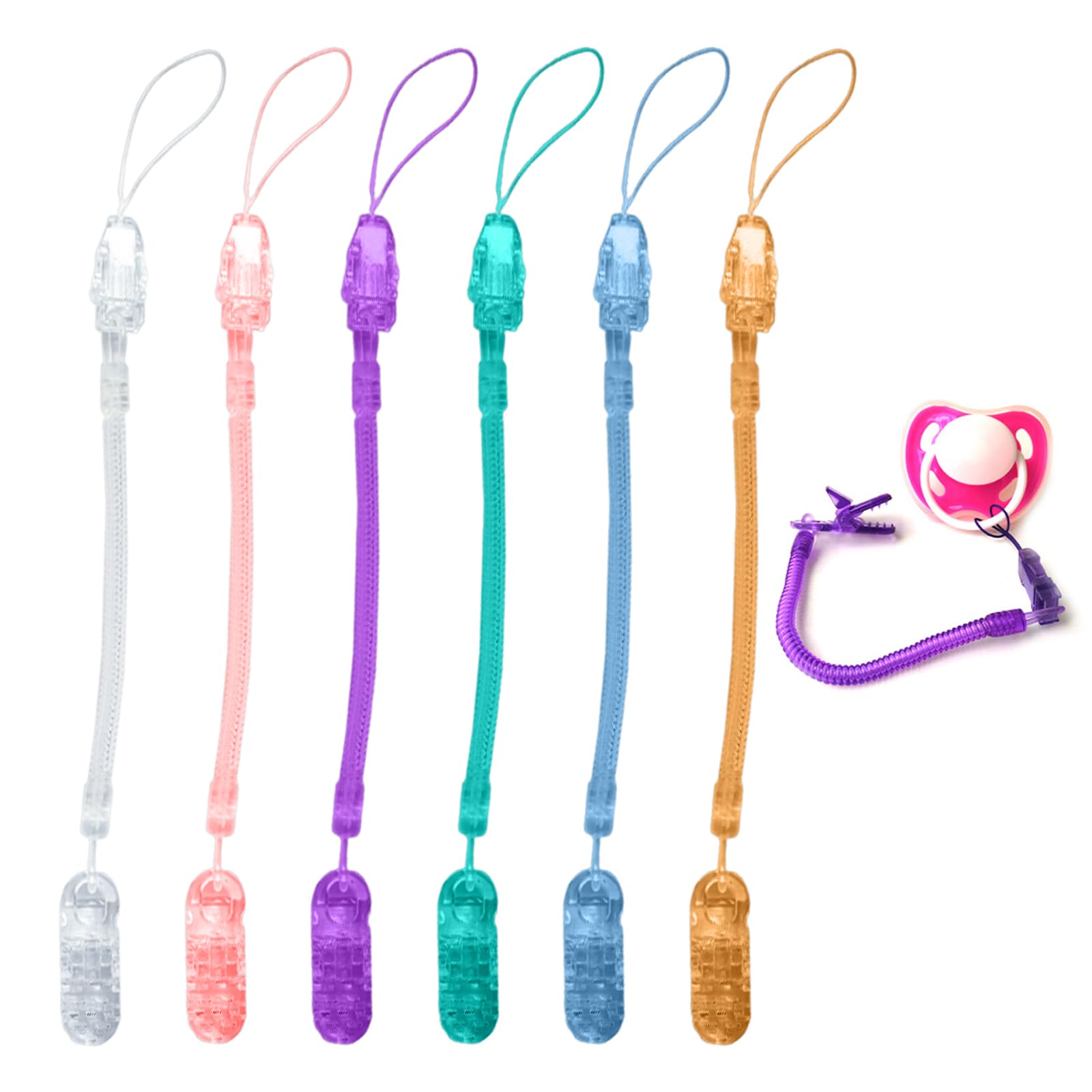 SensaBliss コイルストラップ カールコード ストラップ クリップ スマホ 伸びるストラップ 落下紛失防止 鍵/USB/ホイッスル/マスコット/おしゃぶり/携帯電話用 シンプルクリップ付き 6色 6本セット