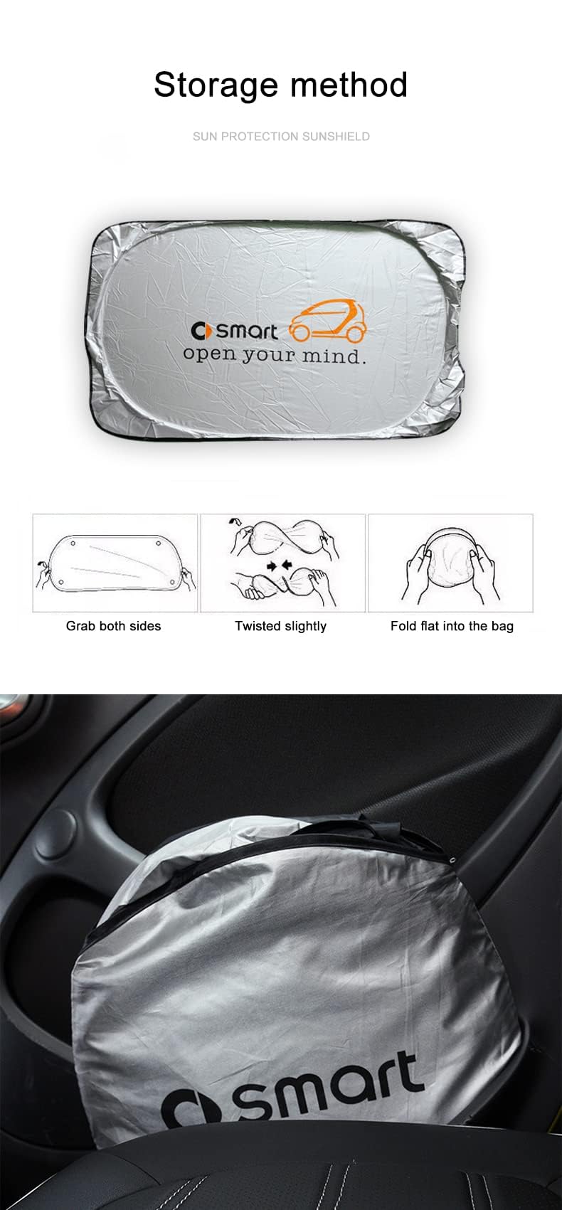 Parasole per Auto, Per Smart 451 453 Fortwo Forfour, Parabrezza Anteriore Protezione Solare Copertura Isolante Termico, Parasole Tetto Apribile, Accessori Decorativi,Front-fortwo