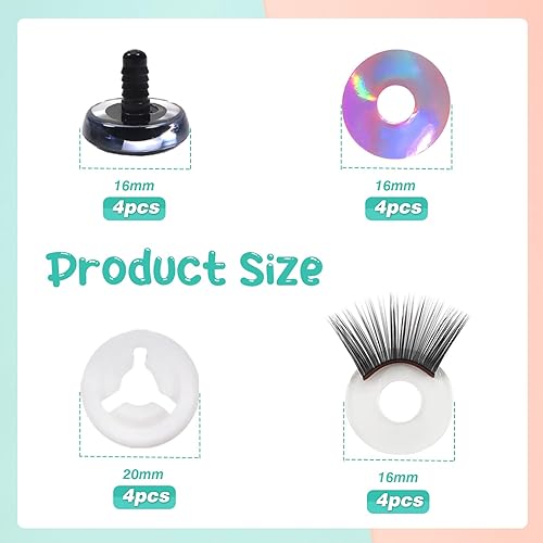 Miniatura 9 de TOAOB - 4 juegos de ojos de seguridad de 0.98 pulgadas con purpurina y arandelas y pestañas para Amigurumis de plástico plateado para manualidades,