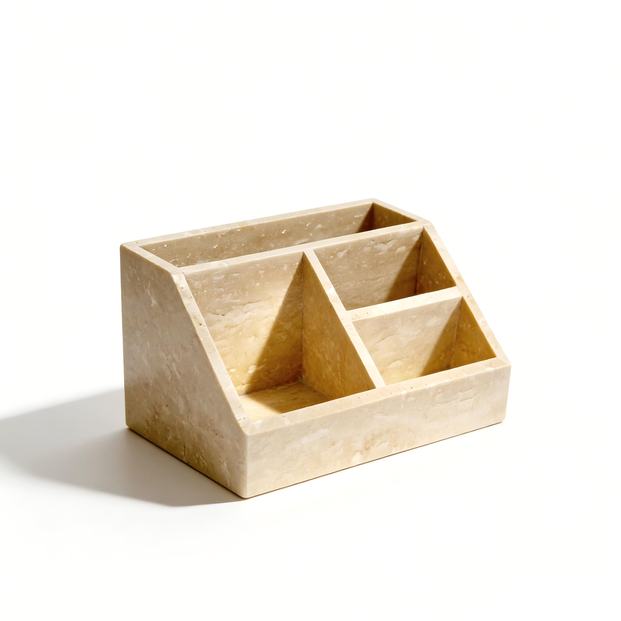 Artisanal Abode Travertine 4-Compartment Desk Organizer, Beige