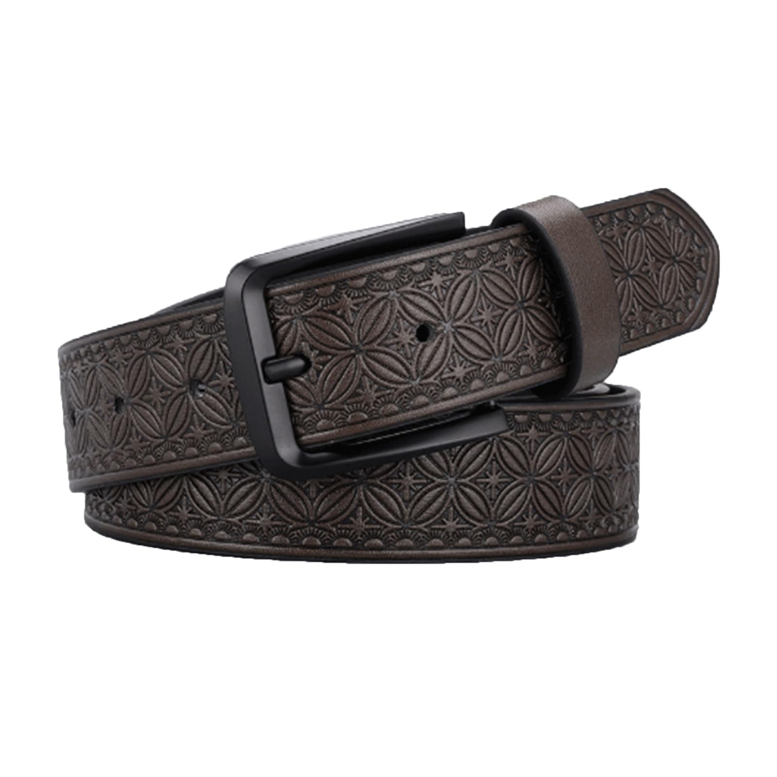 Krxsobnv Men's Brown Leather Belt, Vintage Alloy Buckle Belt Embossed Design Belts Dress Casual Leather(,125Cm)