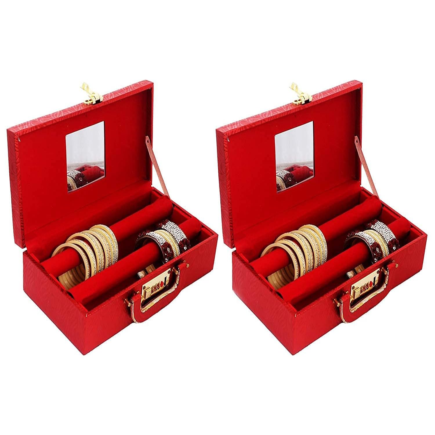 Kuber Industries Wooden 2 Pieces Two Rod Bangle Storage Box, (Maroon) - CTKTC30646