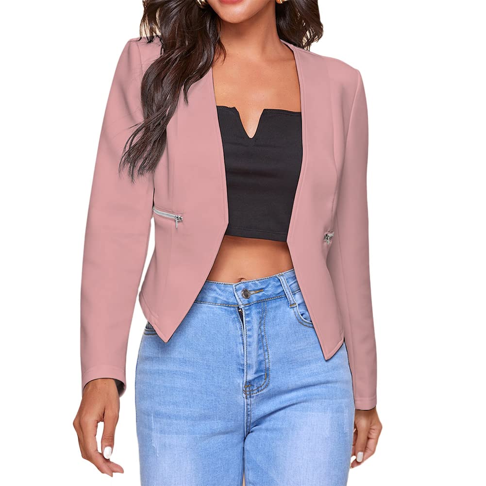 Blazer da Donna in Tinta Unita Elegante Giacca Corta da Ufficio a Maniche Lunghe Slim Fit Business Casuale Tailleur Blazer Cardigan Coprispalle Giacca da Abito con Tasche