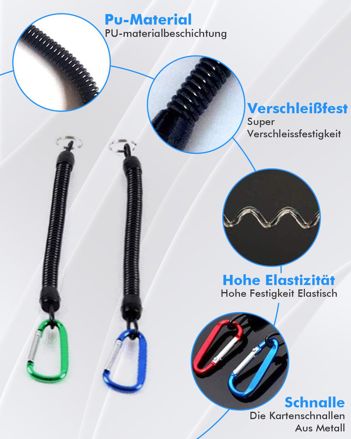 Lot de 5 cordons élastiques pour la pêche, le bateau, les mousquetons pour éviter les chutes, convient pour les activités telles que la pêche, l'alpinisme et le camping.
