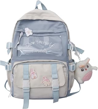 NCDUANSAN Kawaii Backpack with Kawaii Pin and Accessories Cute Kawaii Backpack for School Bag Kawaii Girl Backpack CuteBlue