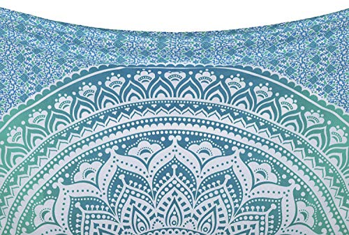 Popular Handicrafts Tapestry Wall Hanging Hippie Ombre Mandala Bohemian Hippy Intricate Indian Tapestry 54 X 82 Inches (140Cm X 210 Cm), Green #TOP1