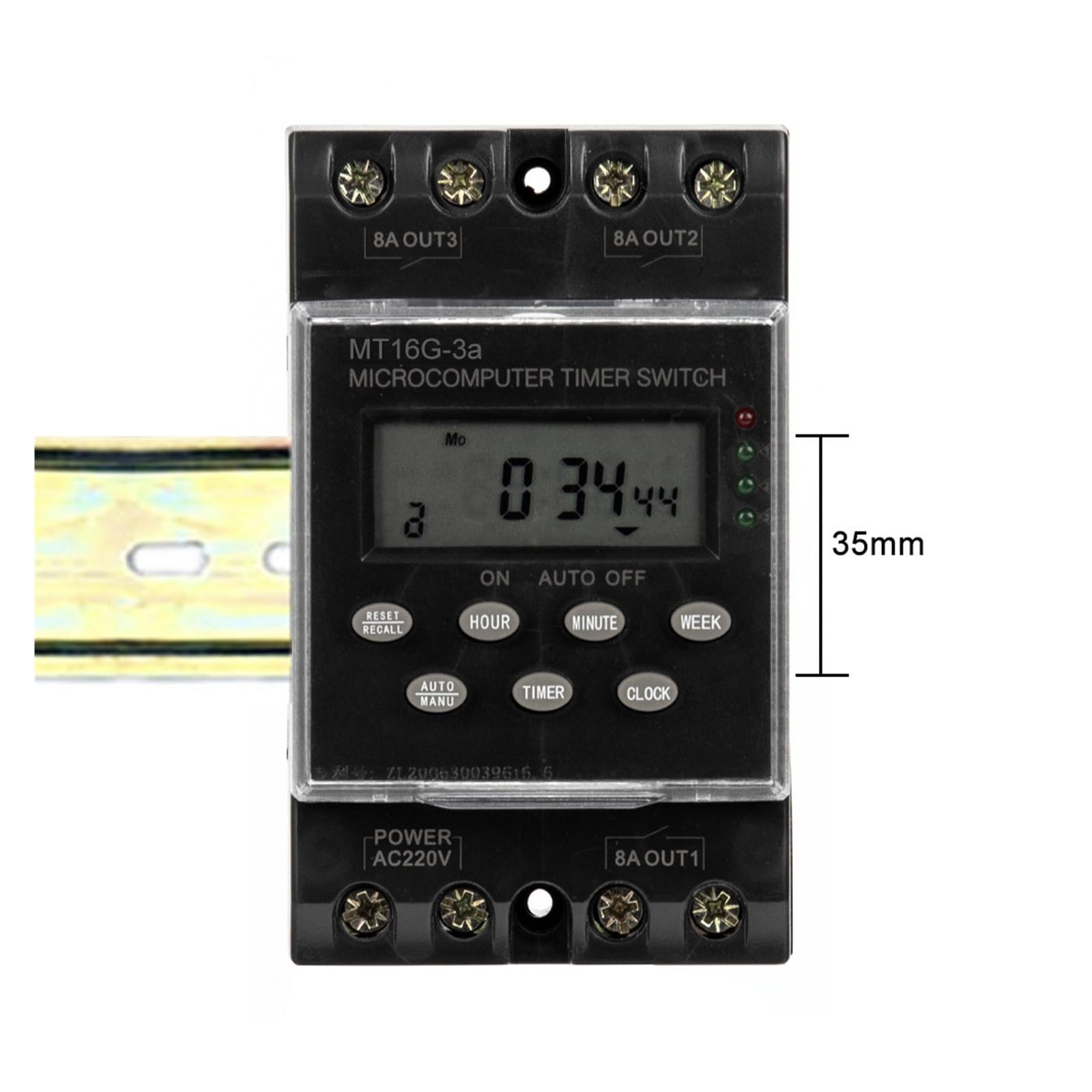 RWRAPS Interruptor Temporizador programable Interruptor de Tiempo electrónico programable AC 220V 25A 1 Minuto a 168 Horas 3 Canales Temporizador automático Digital Montaje en Carril DIN