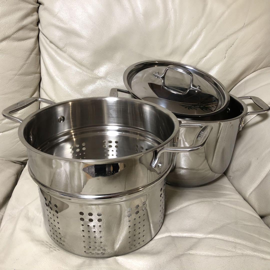 オールクラッド　All Clad 8QT パスタ鍋 蓋、中ザル付き オールクラッド All Clad 8QT パスタ鍋 蓋、中ザル付き オール