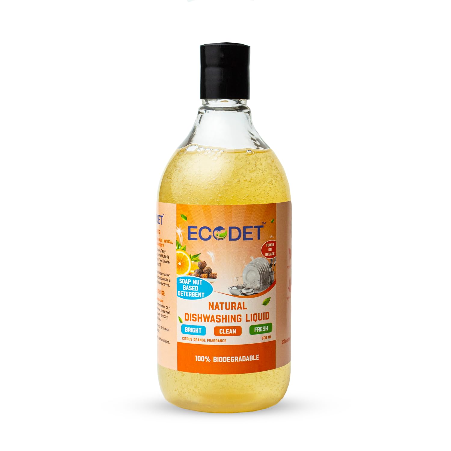 ECODET | Natural Dishwashing Liquid I 500ml I Ecocert Certified & Plant-Based Formula I Citrus Orange I 100% Biodegradable, Non-Toxic, Safe for Skin I Pet & Baby Safe I Tough On Grease & Safe on Hands-image-38