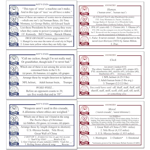 Wit’s End — A Smart, Mind-Bending Trivia &amp; Brain Teaser Game That Will Challenge Your Wits &amp; Knowledge — Adult &amp; Family Night Fun