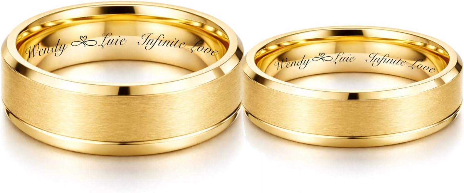 Personalized 24K Gold Plated Tungsten Ring Set – Custom Engraved Couple’s Wedding Bands, Free Engraving in Any Language - Ships from USA