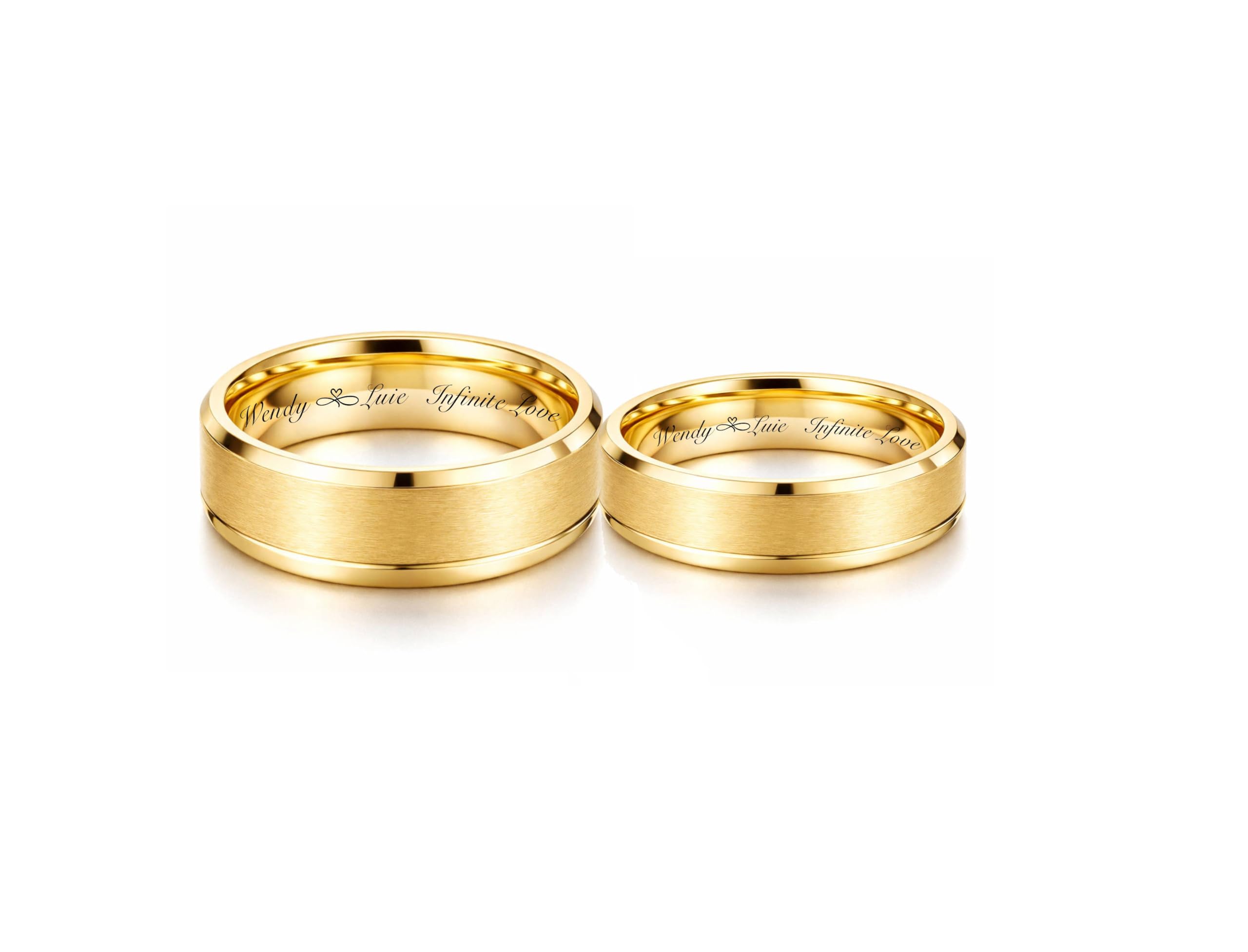 Personalized 24K Gold Plated Tungsten Ring Set – Custom Engraved Couple’s Wedding Bands, Free Engraving in Any Language - Ships from USA