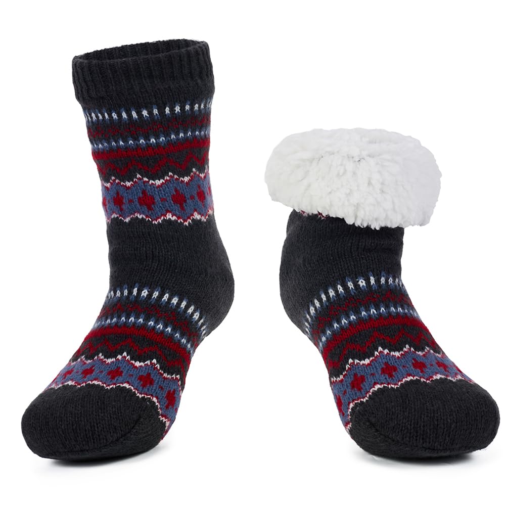 lemzone men's warm cozy slipper socks with grips, non slip winter fuzzy fleece lining cabin socks christmas gifts
