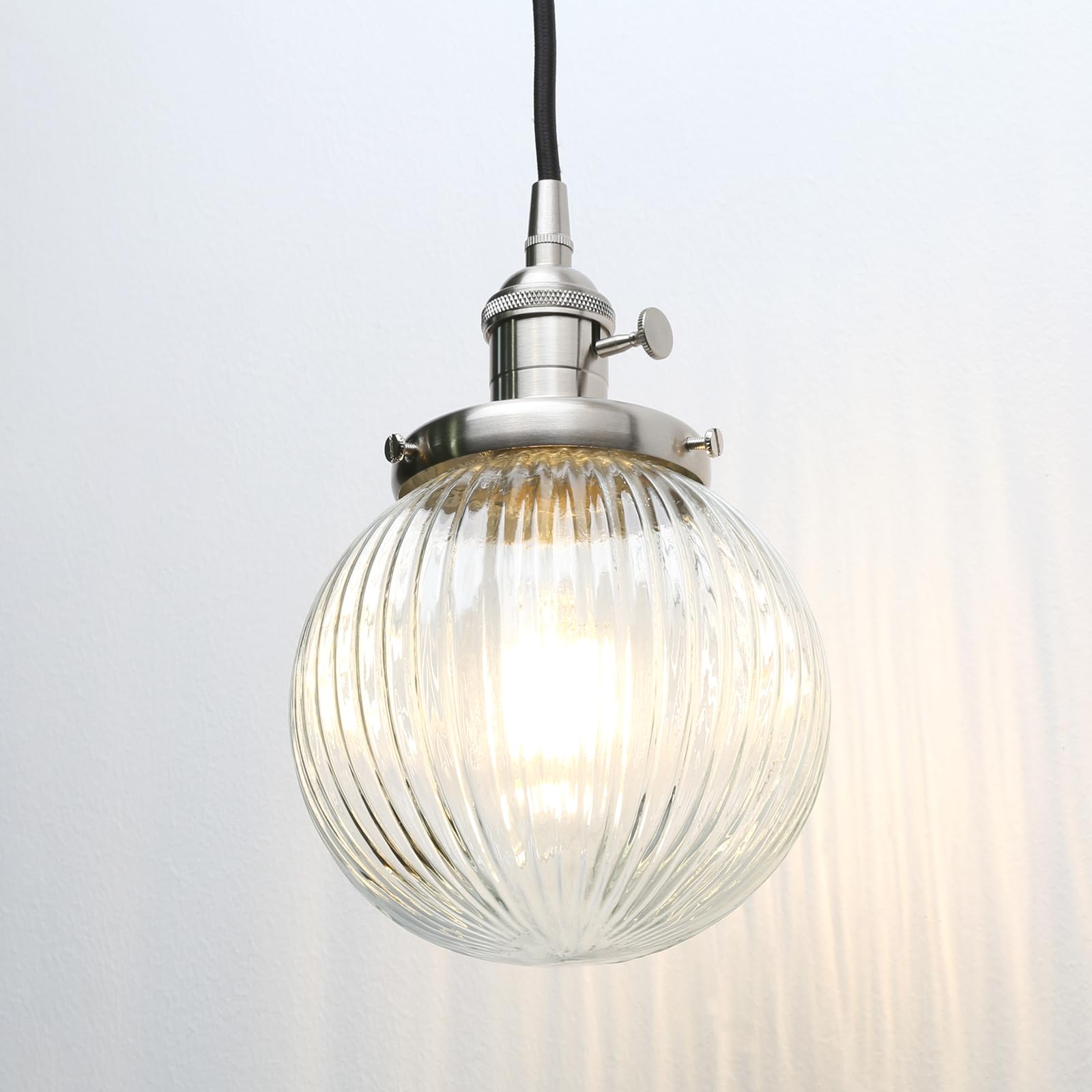 Lampada a sospensione industriale a soffitto in vetro, lampadario soffitto da bar loft retrò con paralume in vetro rigato per isola cucina, sala da pranzo, soggiorno, camera da letto