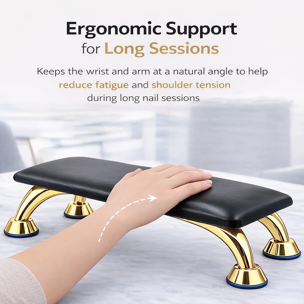 Nail Arm Rest for Nail Tech, Professional Manicure Hand Rest, Anti-Slip Nail Hand Rest with Soft Microfiber Leather Cushion, Durable Nail Arm Rest Stand, Full Size Design Fits Most Nail Lamps