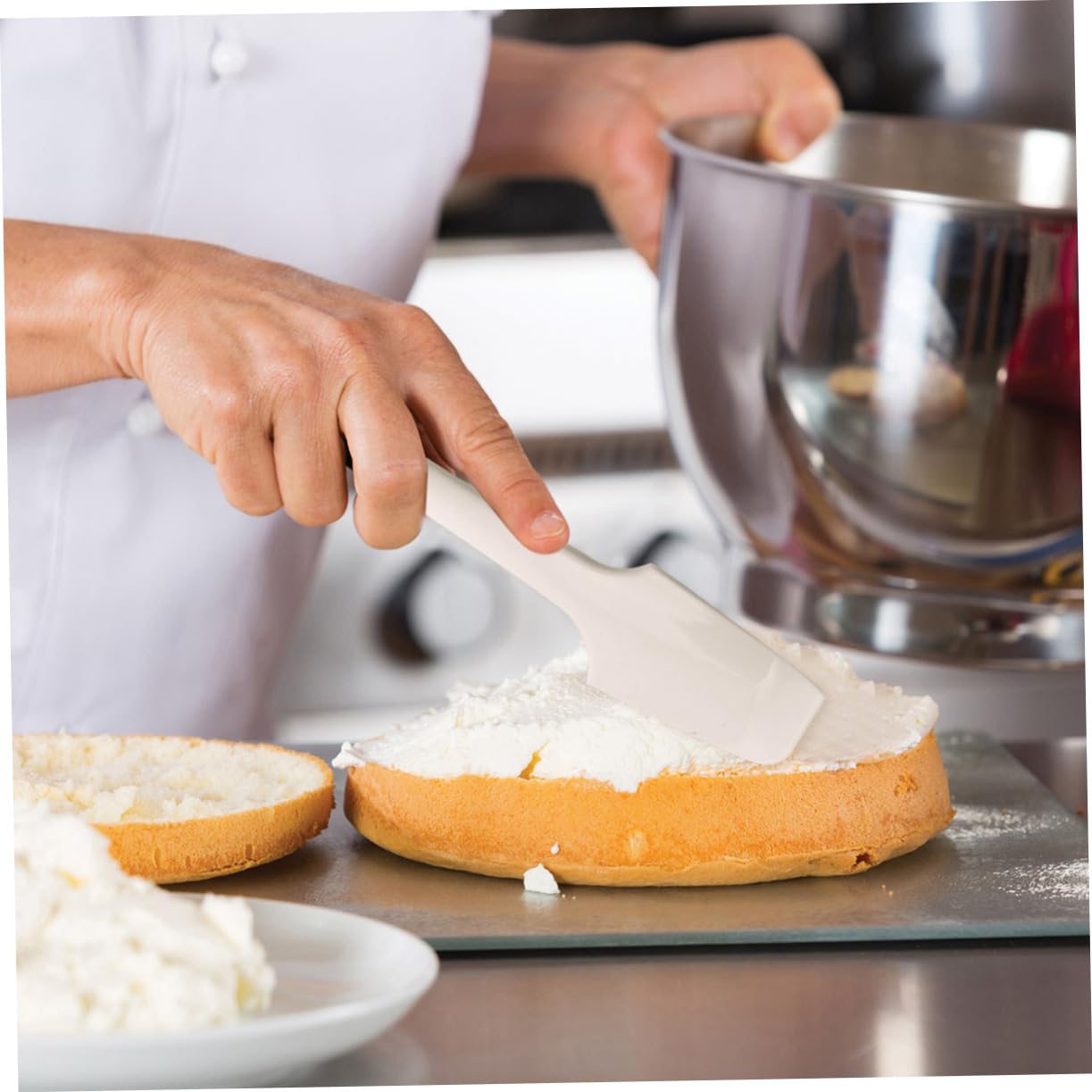 Spatule Silicone Blanche Manche Long – Racloir Polyvalent Pour Pâtisserie, Glaçage, Ustensile Cuisine Professionnel